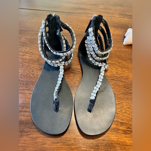 Black Sandals with Rhinestones size 6 1/2 - Picture 1 of 8